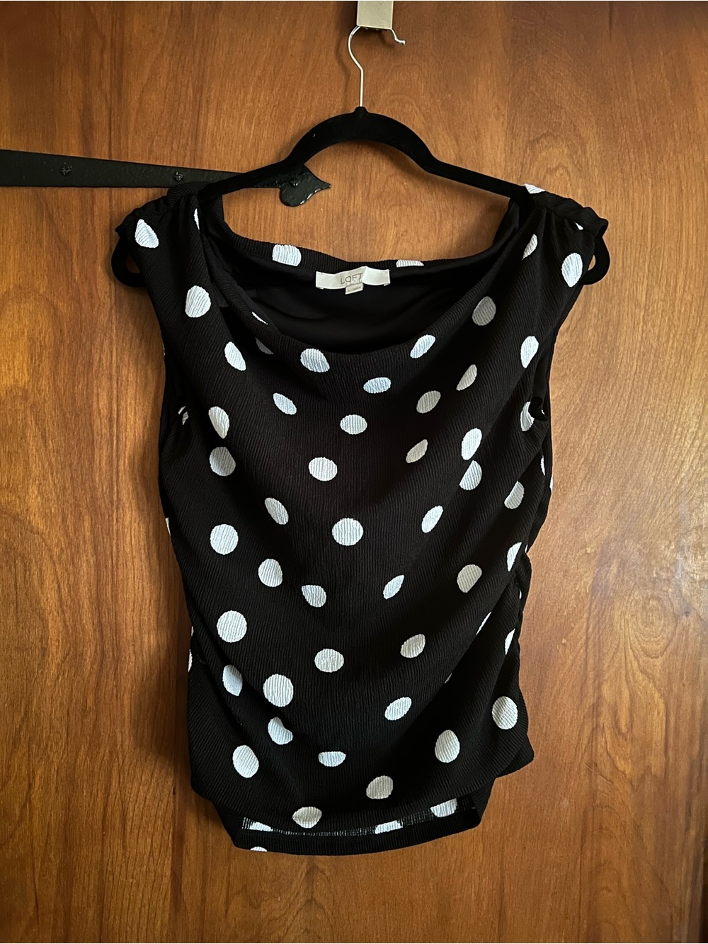 LOFT Black & White Polka Dot Cowl Neck Sleeveless Top